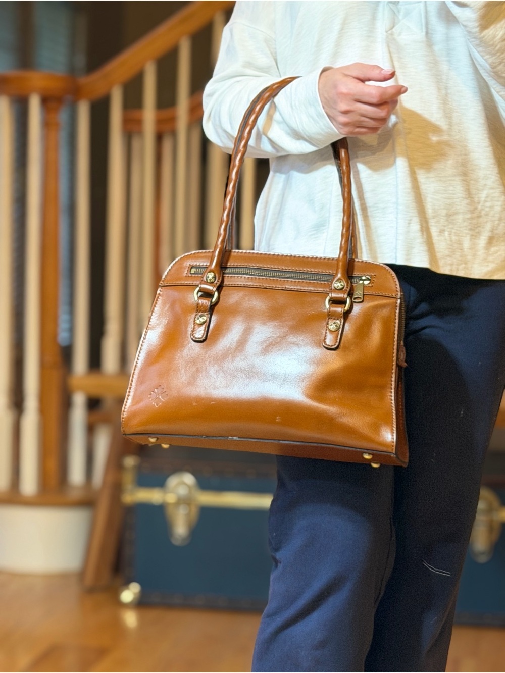 Patricia Nash Western 2010s Calvi Cognac Tooled Leather Satchel - Picture 11 of 14